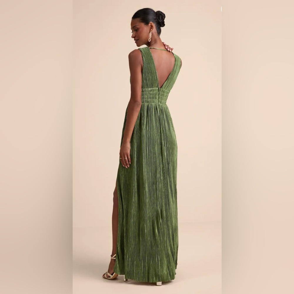 Melitta Olive Green Plisse Sash Maxi Dress - Picture 2 of 5